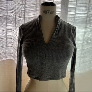 Klassy Network Grey Ribbed Zip Up Top